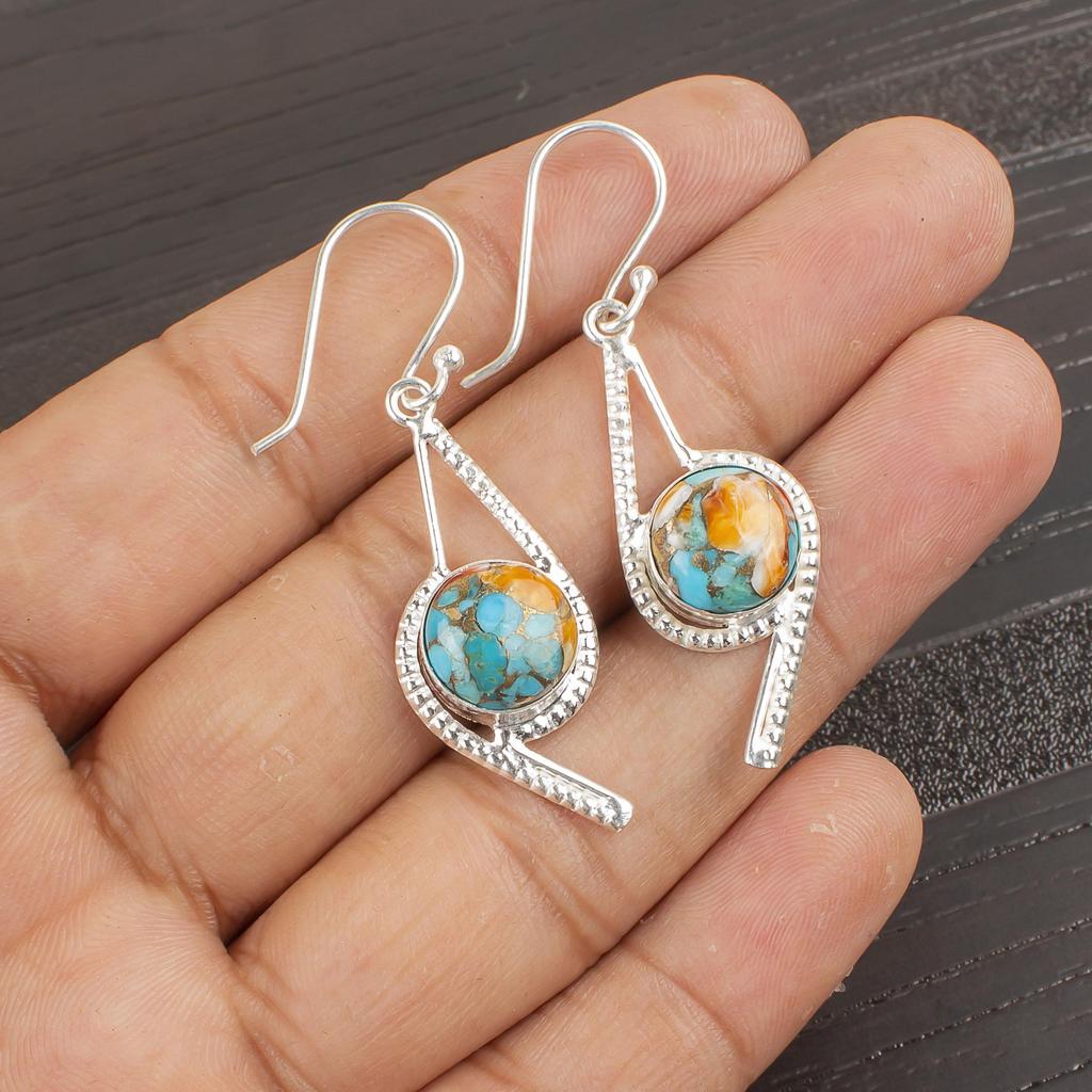 Natural Spiny Oyster Gemstone 925 Sterling Silver Handmade Dangle Earrings 2.00" Unique Jewelry For women EE-53-38