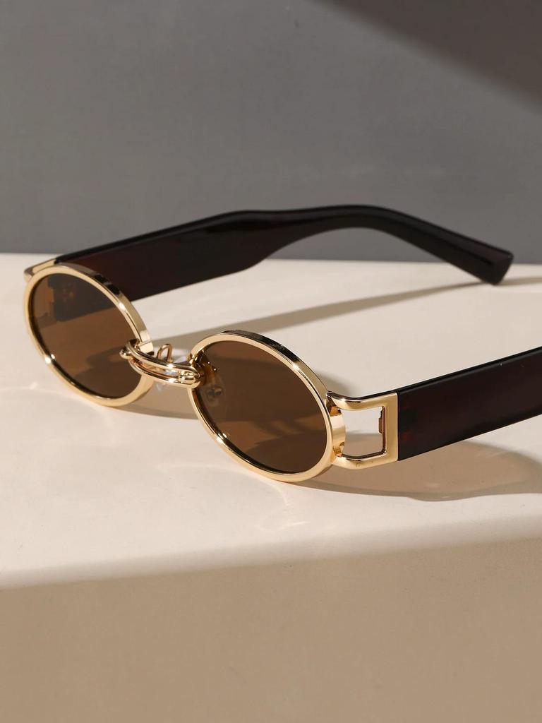 New Retro Metal Frame Elliptical Frame Trendy Street Photo Sunglasses for Men and Women's Outdoor Travel Sunshades UV400