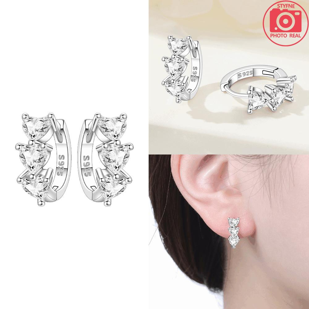 925 Silver White Heart Zircon Earring Pink Heart Wings for Women's Earrings Anniversary Jewelry Delicate Fine Gift