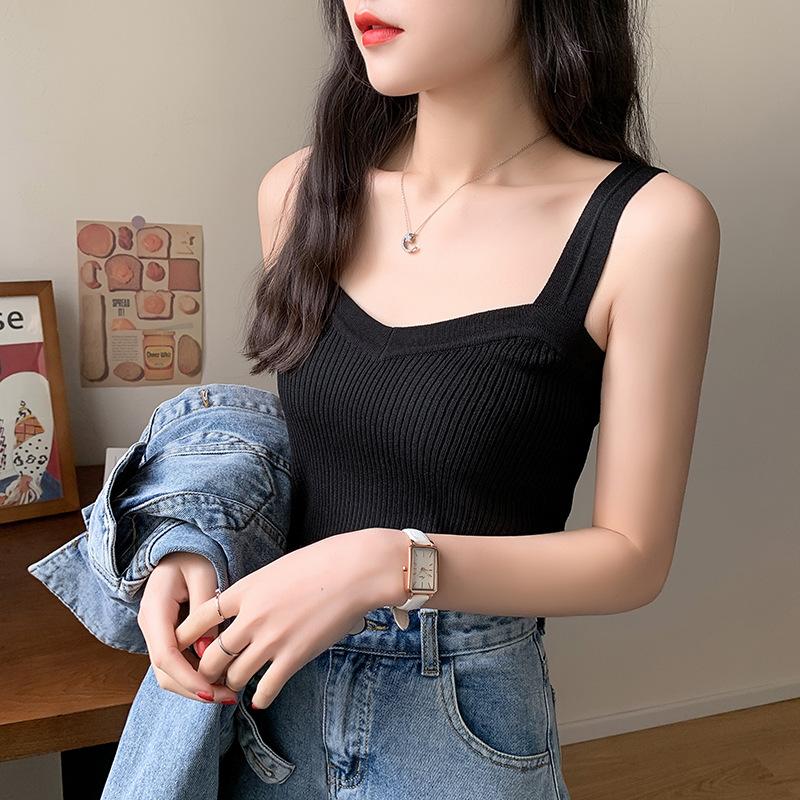 

Летняя новая корейская версия зарубежного сексуального однотонного свитера с бретелькой через шею, женственного облегающего жилета-топа One size