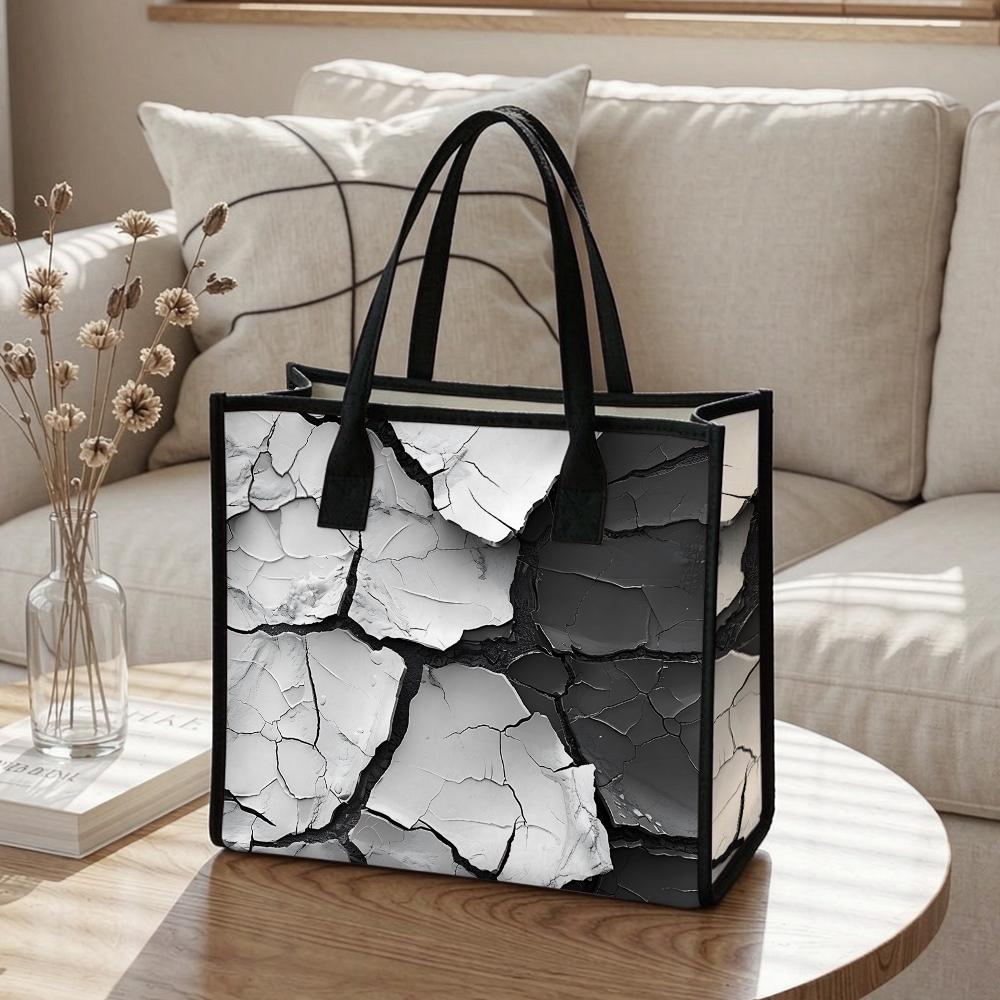 Trendy Cracked Print Tote Bag Stylish Casual Shoulder Handbag for Daily Use