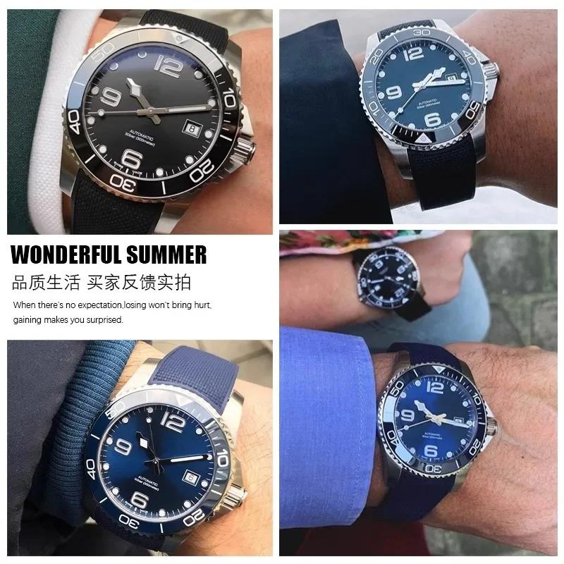 Hochwertiges Silikon Fluorkautschuk Uhrenarmband 21mm für Longines hydroconquest L3 Conquest Sports Taucheruhr Armband Schwarz neu