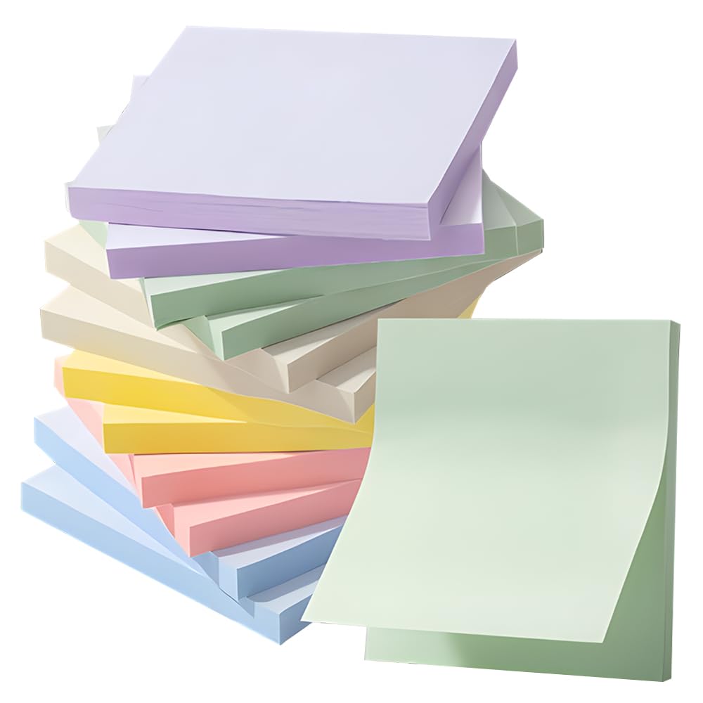 POPSFL Sticky Notes, Strong Adhesive, 75 x 75 mm, 60 sheets x 12 packs, Pastel Colors, for Notebooks and Memos.