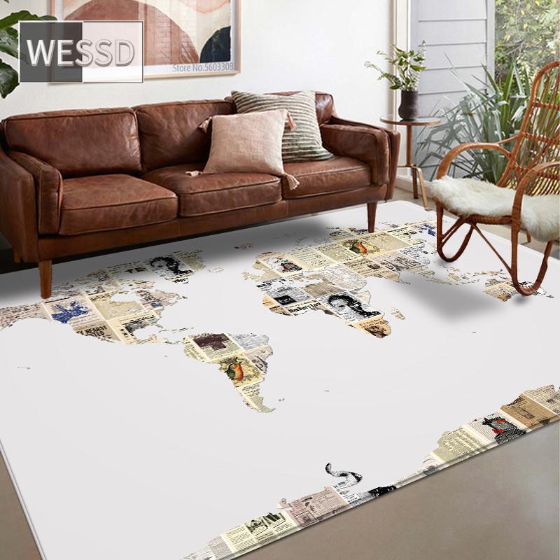 Mote Retro Verdenskart 3D Store tepper Stue Anti-skli Myk Bad Gulvmatte Soverom Nattbordsmatte Sofa Teppe Dørmatte