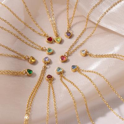 Collana a Cuore con Pietra di Nascita in Acciaio Inossidabile per Donna Catena Color Oro Collana a Cuore Gioielli da Matrimonio Regalo di Compleanno Bijoux Femme