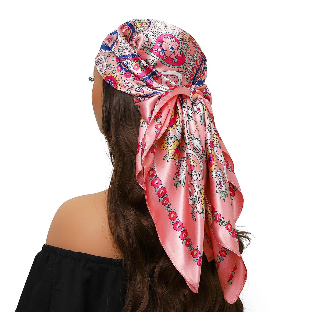 Head Scarf Women Luxury Brand Square 90*90cm Silk Foulard Satin Bandana Cheveux Soft Neckerchief Hijab Hair Scarves For Ladies