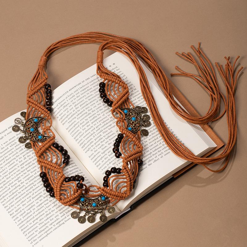 Bohemian retro style fringed waist chain women's exquisite hand-woven waist rope with skirt spring and summer ethnic style belt