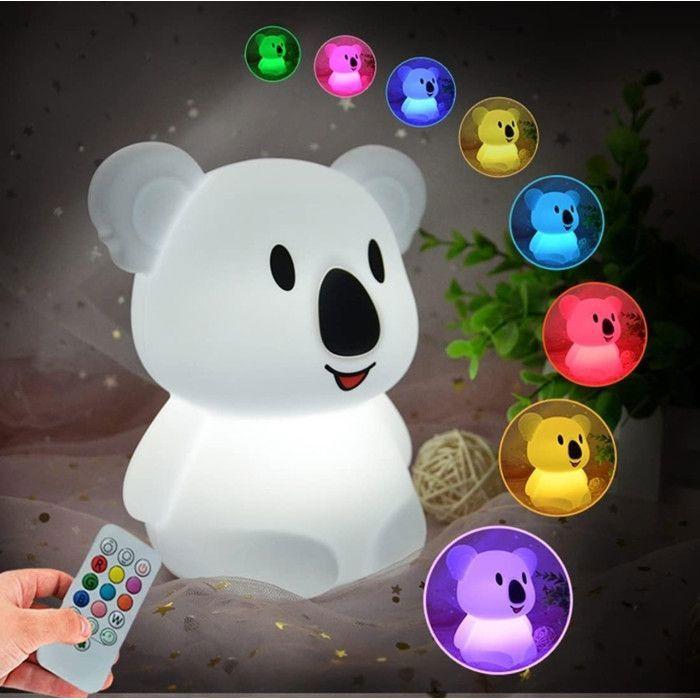 Koala Veilleuse LED enfants - lampe en silicone/lumière baby/lampe de chambre de bébé/lampe de lit - luminosité et couleur réglables