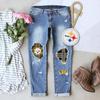 Stylish New Winter Printed Ripped Mid-Waist Women's Denim Jeans