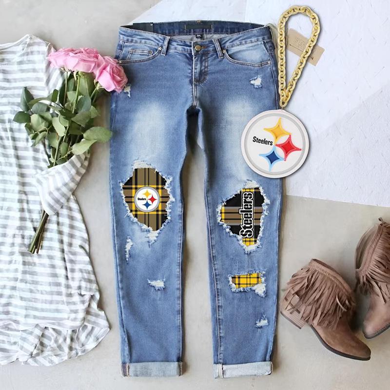 Stylish New Winter Printed Ripped Mid-Waist Women's Denim Jeans