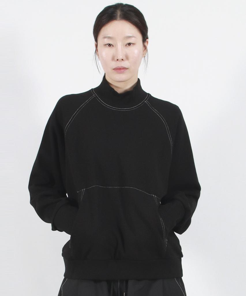 Deumakeu High-Neck Medium-Fit Stitch Raglan Sweatshirt - Black