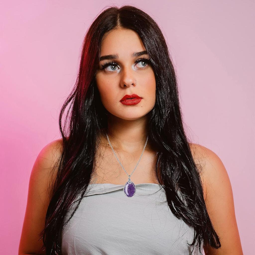 XIANNVXI Healing Crystal Necklace Wire Wrapped Oval Stone Gemstone Pendant Necklaces Natural Spiritual Reiki Witchcraft Quartz Jewelry for Women