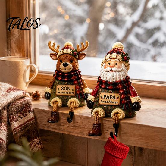 Plush Scarf Santa Decor Christmas Stocking Holder, Mantel Resin Sitting Leg Hook, Winter Holiday Room Festive Character Ornament for Home Fireplace