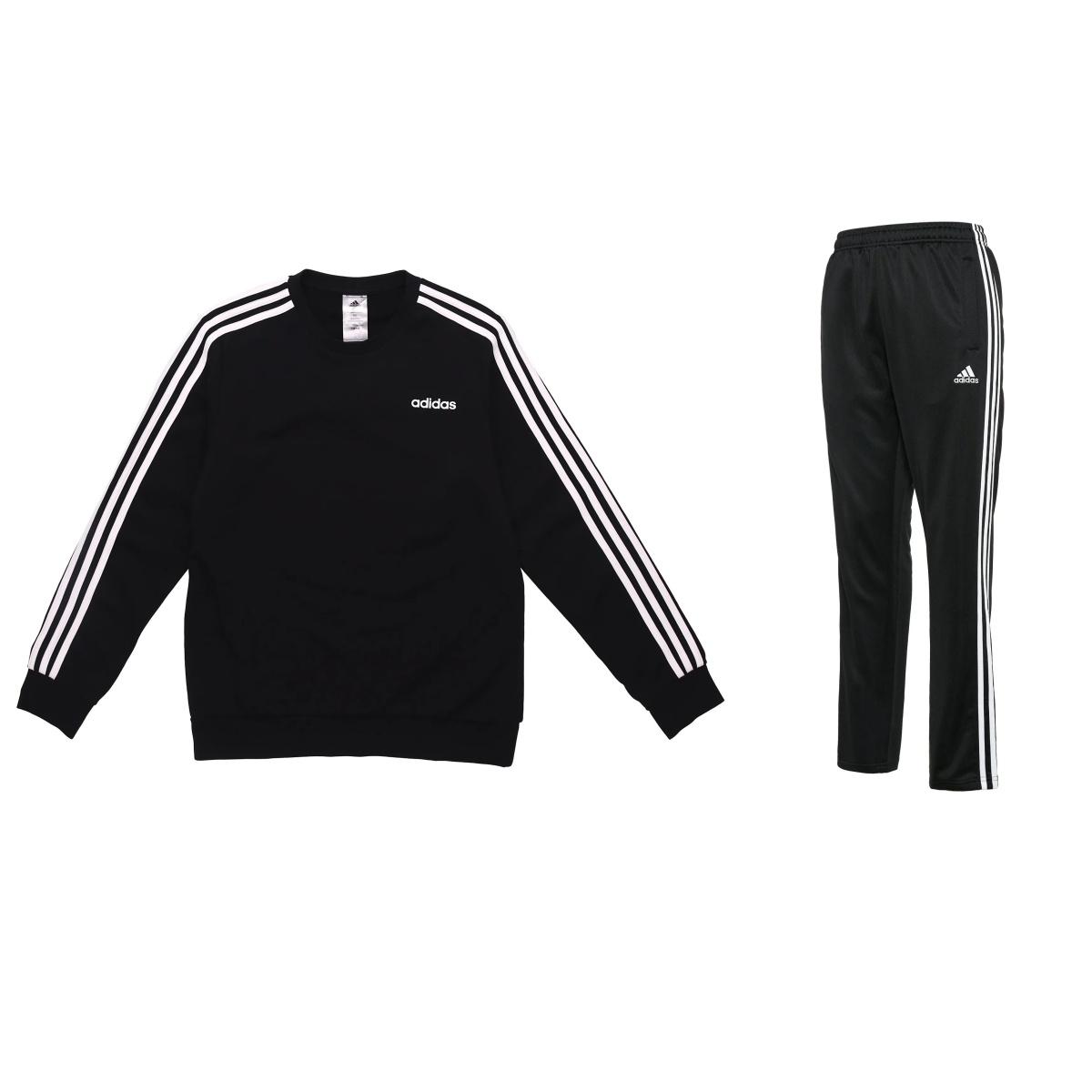 

Adidas Training Crew Neck Pullover Long Sleeve Sweatshirt Vintage Striped Straight Leg Pants Casual Sports Suit Men sweatshirt, pants DQ3083+TR30PR-BW M