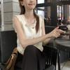 Summer French Style Sleeveless Tanks Stylish Tassel Spliced Female Clothing Basic Solid Color Elegant Square Collar Button Camis
