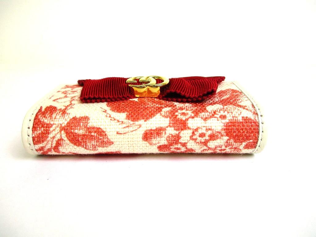 Authentic GUCCI Double G GG Ribbon Motif White Leather 6 Pics Key Chain #b103  Open box