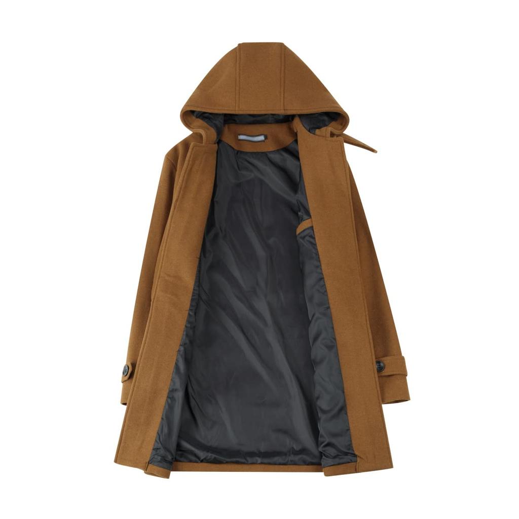 FOMANSH Duffle Coat with Hood Brown 5XL (Men’s Long Winter Coat)