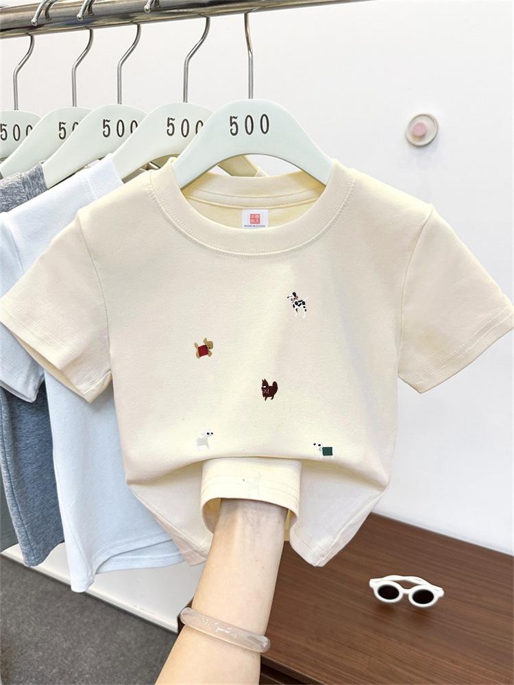 Kids Summer Cotton Cartoon T Shirt Loose Round Neck Short Sleeve Casual Top For Boys And Girls