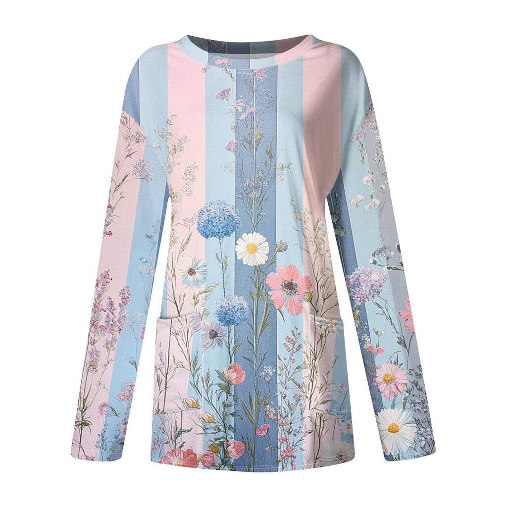 Sudadera de mujer, jersey deportivo, ropa deportiva activa, estampado de bolsillo, informal, cuello redondo, manga larga