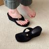 Fashion Square Clip Toe Platform Sandals Woman Chic Denim Wedge Flip Flops Ladies Summer Street Style Thick High Heel Slippers