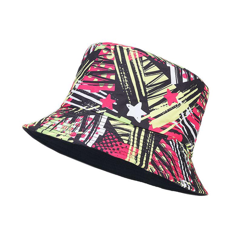 New Hawaii beach vacation bucket hat female tide D digital printing double-sided basin hat sun hat
