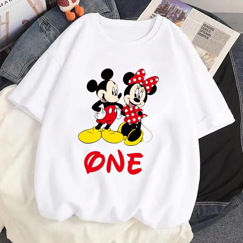 Cartoon Trendy Casual TShirt Printed with Mickey Mouse and Minnie Mouse Fun Pattern Unisexs Short Sleeve Street Loose