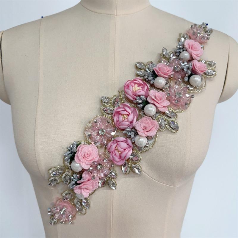 Big Rhinestone 3D Flower Sewing Fabric Applique Embroidery Rhinestone Flower Patch for Wedding Dress Decoration