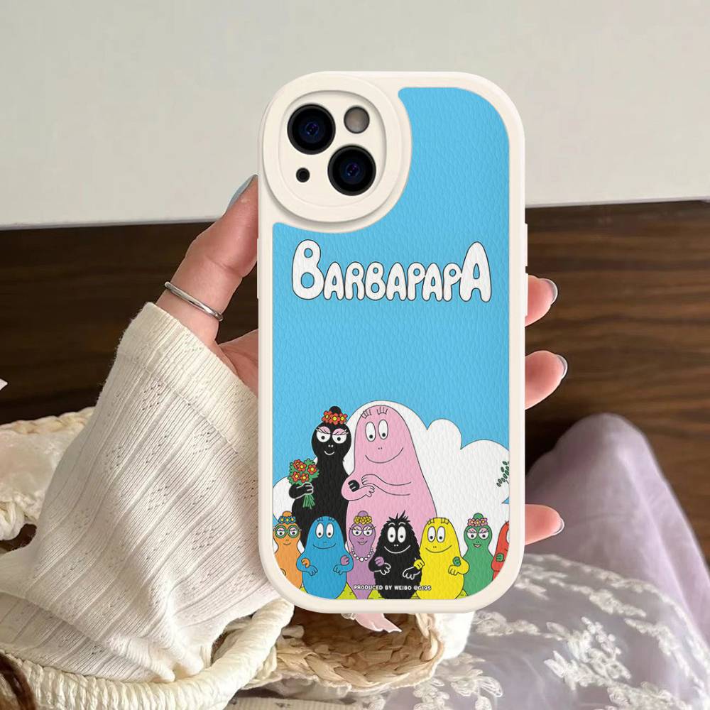 Cartoon Barbapapa Phone Case For IPhone 16 15 14 13 12 11 Pro Max Plus Leather Soft Cover