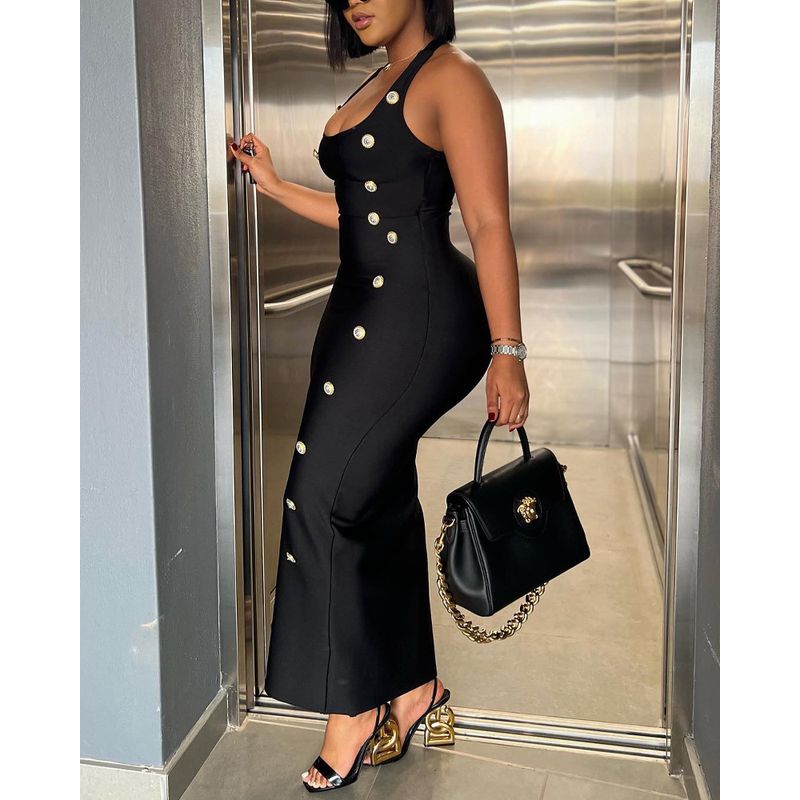 Split Wrap Hip Strap Dress Sexy Backless Sling Dress Slim fit Split Sheath Length