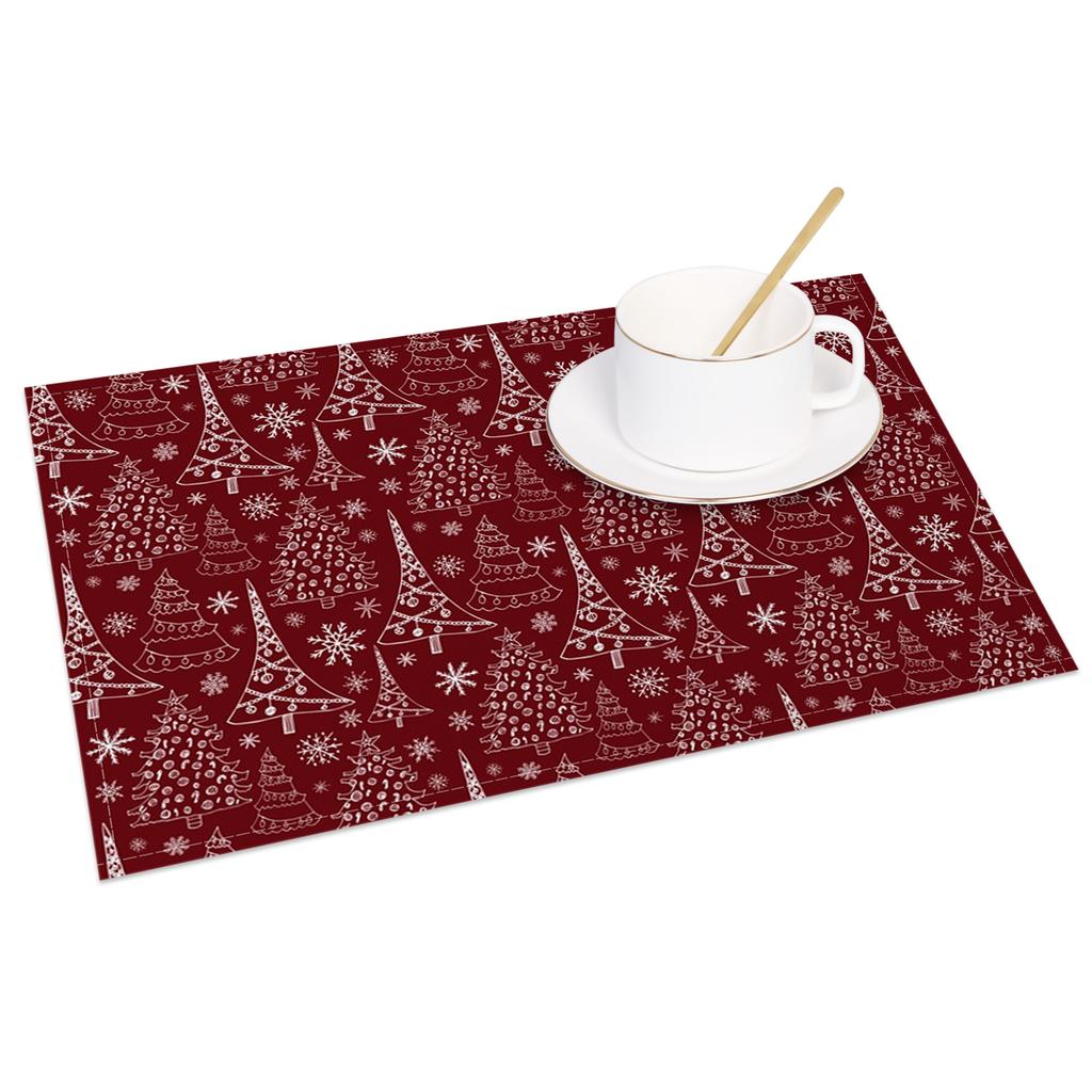Christmas Placemats Dining Table Festive Holiday Decoration Snowflakes Tree Designs Dining Mats for Xmas Party Family Dinner
