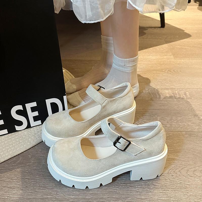 Mode Herbst Damen Flock Mary Jane Schuhe mit dicker Sohle und quadratischem Absatz Weibliche Harajuku Schuhe mit dickem Absatz Japanische Einzel Schuhe 2025 Pumps