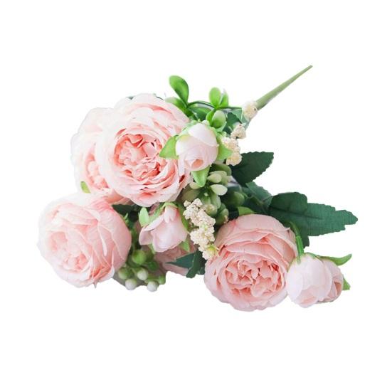 Realistic 5-Head Artificial Peony Flower with 4 Buds Lifelike Faux Silk Flower Bouquet for Vase Wedding Bouquets DIY Crafts Valentine's Day Home