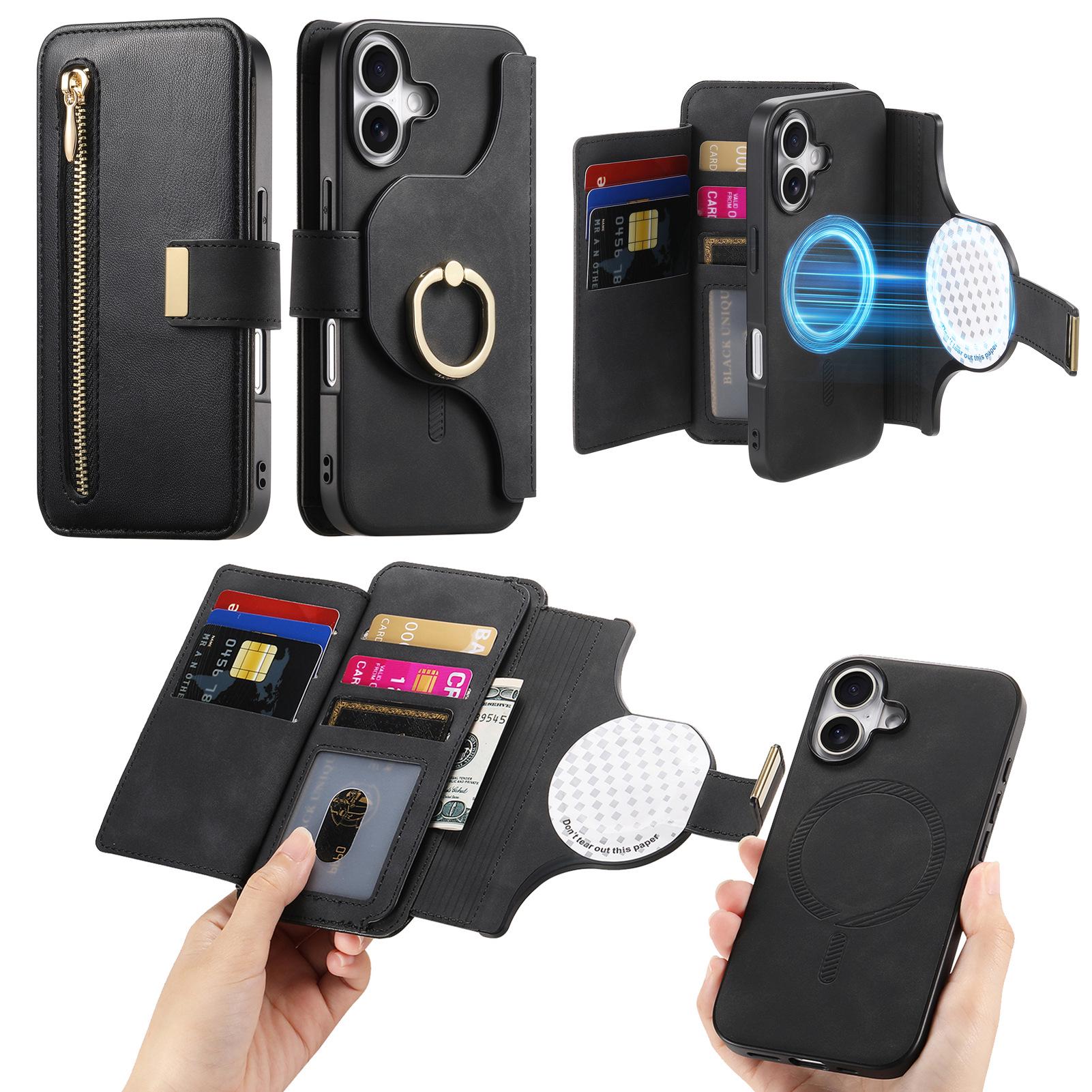 Magnetic Detachable iPhone 16 Flip Leather Case with Quick Release MagSafe iPhone 15 Pro Max чёрный