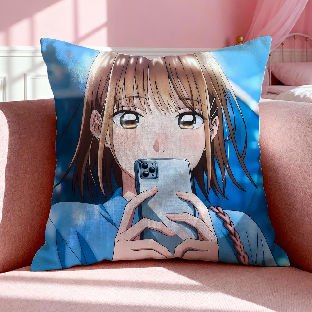 Anime B-Blue Box Cushion Cover Breathable Linen Pillowcase Summer Odorless Eco-Friendly Invisible Zipper Washable