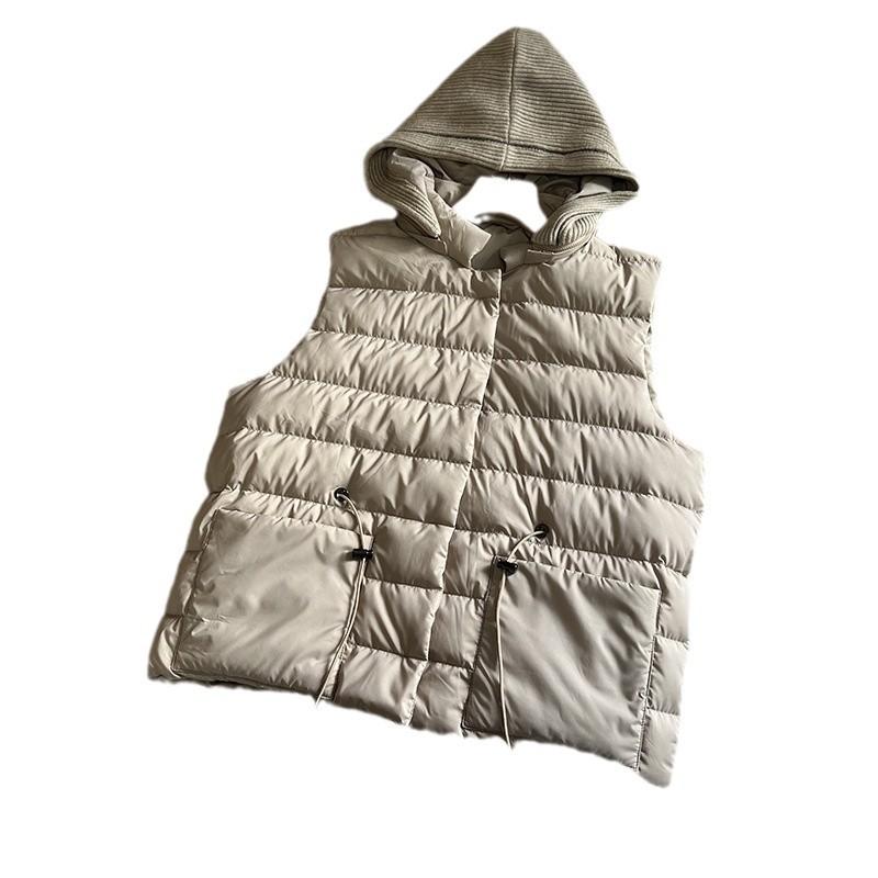 Winter European Knitted Splicing Waist Slim White Goose Down Short Down Vest Women's Down Jacket Vest