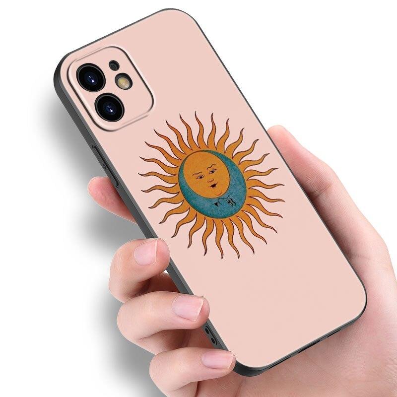 Funny Sun Moon Face Phone Case For Apple iPhone 14 13 12 Mini 11 Pro Max 7 8 XR X XS 7 8 Plus SE 2020 2022 Black Cover