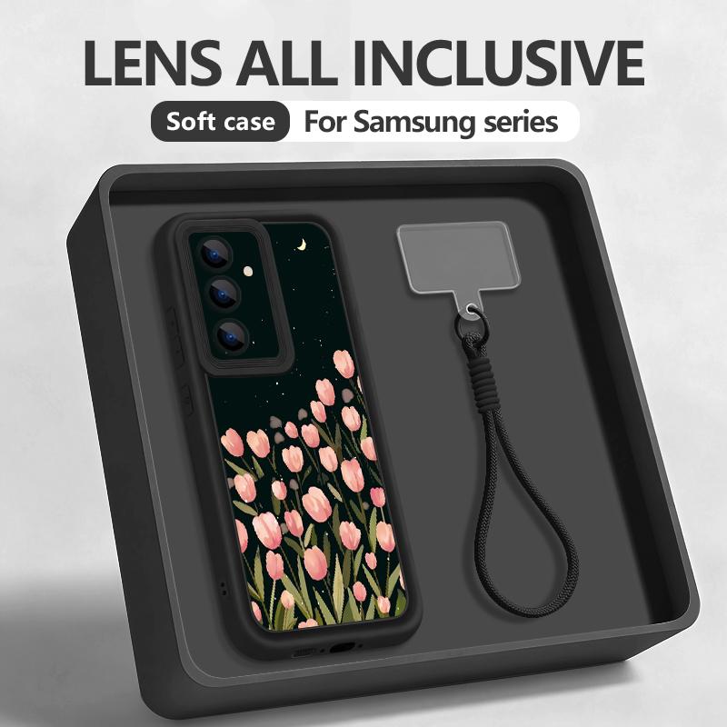 Wrist Lanyard Phone Case For Samsung Galaxy S26 S24 S25 Ultra S23 S25 FE A57 A17 A56 A16 A55 A54 A15 A25 5G Cartoon Flower Cover