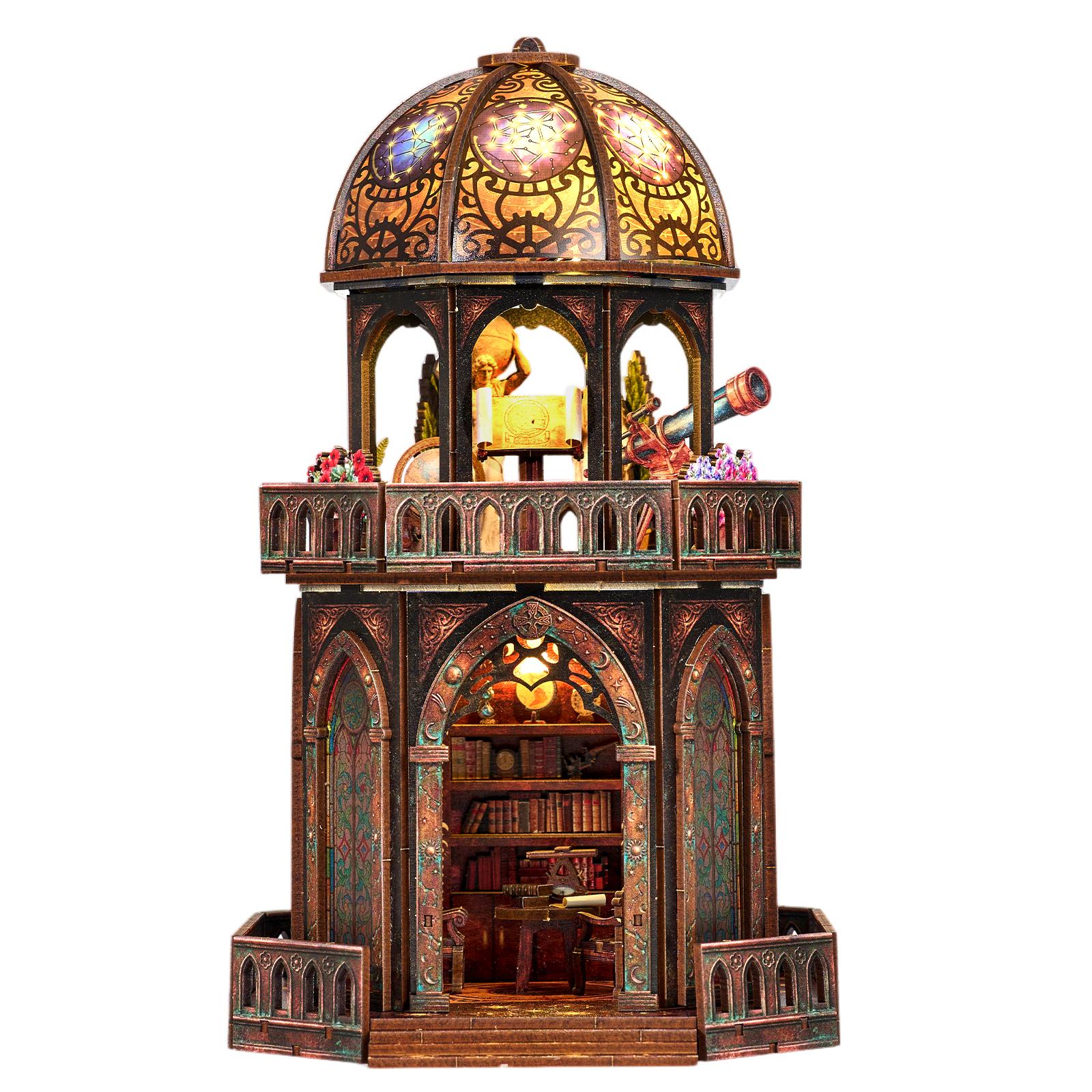 

Book Nook Kit Observatory DIY 3D Wooden Puzzle Bookshelf Insert Dollhouse Model Bookend Building Home Decoration Gifts
