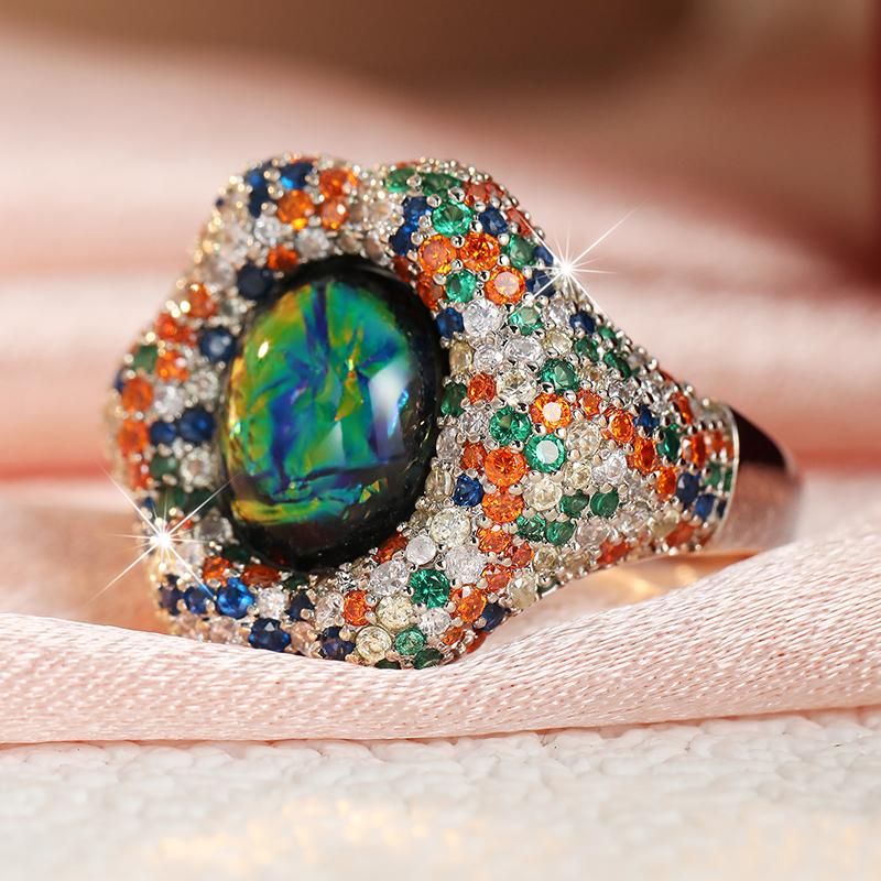 Exquisite Inlaid Multicolored CZ Women's Ring Trendy CopperColor Geometry Daily Wear Party Jewelry Anniversary Gift