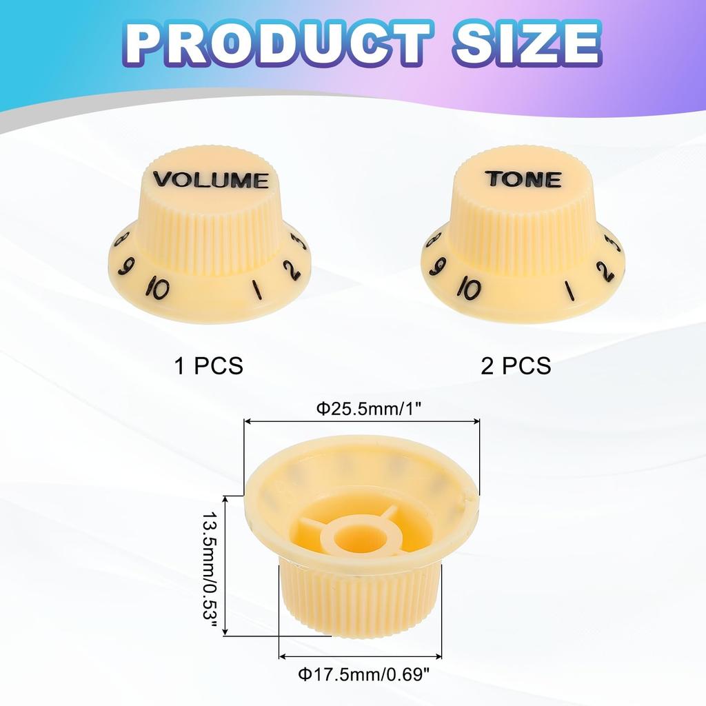 Uxcell Set Meter Top Hat Bell Knobs 1 Volume 2 Tone Control Guitar Knob Set for Electric Guitar Bass Split Shaft Pots Cream White Black 3-Piece