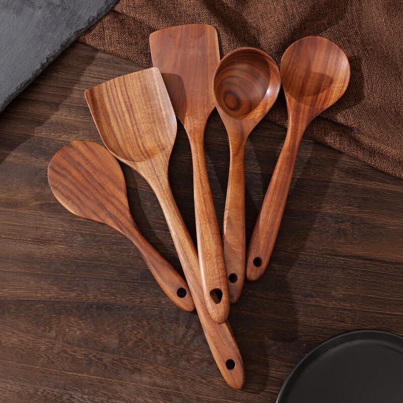 ZISIZ Teakholz 9-teiliges Küchenutensilien-Set mit Haken
