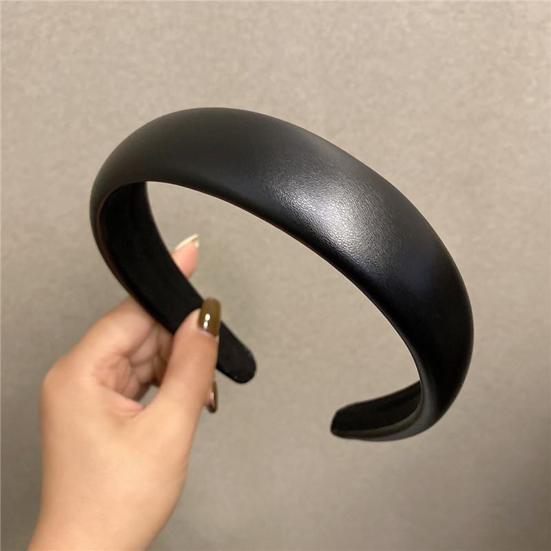 Vintage Pu Leather Thick Sponge Headband for Women Girls Korean Solid Color Wide Hair Hoop Headband Headwear Hair Accessories