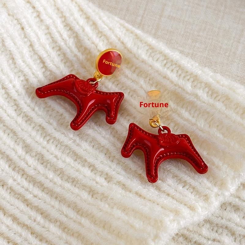 1 Paar Mode Rote Holzpferd Ohrringe Anhänger Dekoration Charm Rot Festliche Atmosphäre Neujahr Schmuck Accessoires Geschenke