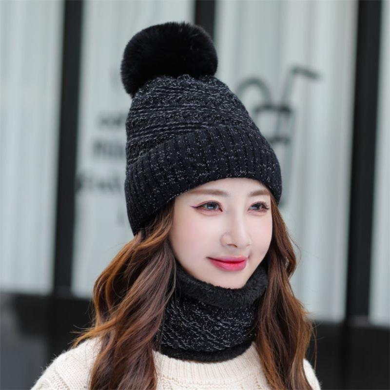 Knitted Hat Scarf Set Autumn Winter Student Wool Hat Female Cute Versatile Warm Winter Ear Cap