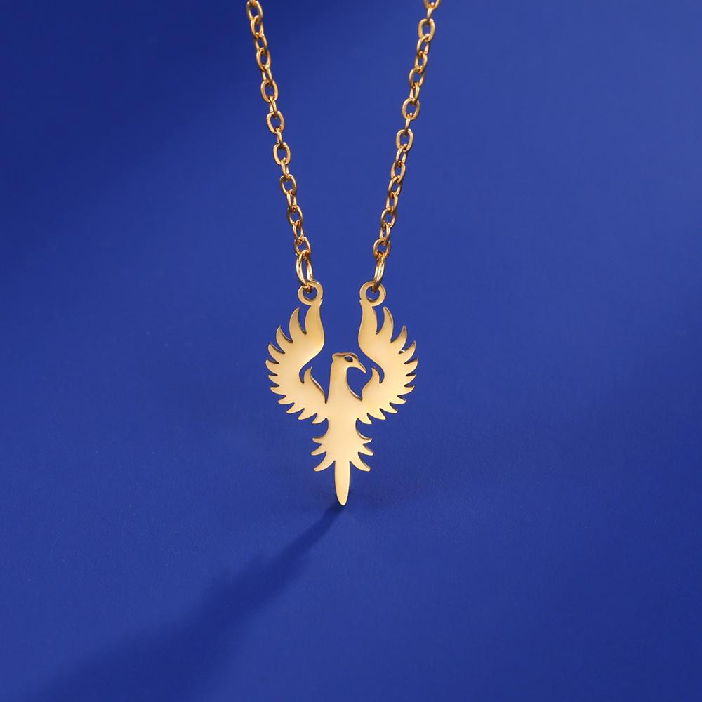 Dawapara Phoenix Guardian Animal Necklace Mythology Bird Pendant Protection Strength Symbol Stainless Steel Women Necklace