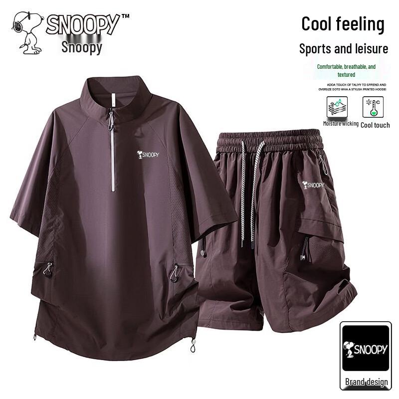 SNOOPY Men s Summer Stand Collar Short Sleeve & Shorts Set M