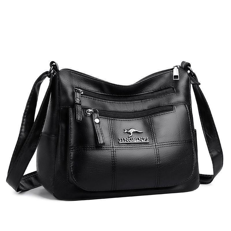 

2026 Women s Fashion Multi-Layer Leather Crossbody Bag - Large Capacity, Versatile for Mothers чёрный
