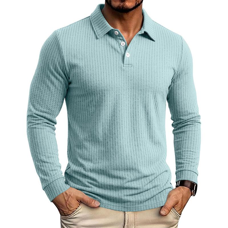 Men's Long Sleeve Turn Down Collar Polos Business Casual Solid Color Pull On Polo Shirts Men Classic Style Tees Tops