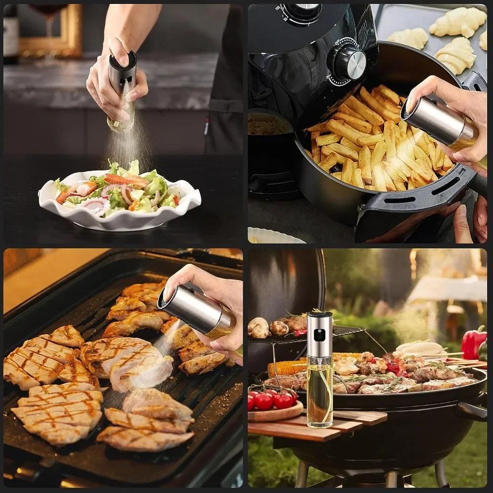 304 Stainless Steel Oil Cooking Kitchen Press Spray Glass Bottle for Restaurant Bottle Perfect for Healthy Cooking and Baking