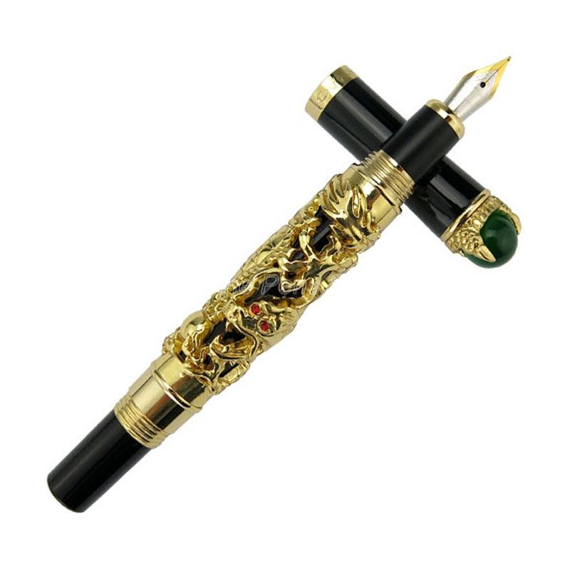 

Jinhao Brilliant Gold Металлический Дракон Король Древний Жемчуг Резьба Тиснение Средний Перо Ручка Офис Школа Канцелярские товары золотистый